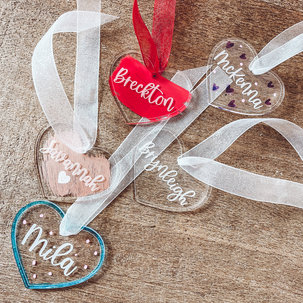 Personalized Valentines Day Gift Tags Acrylic Hearts Acrylic Heart  Galentine Décor Personalized Calligraphy Valentine Place Cards 