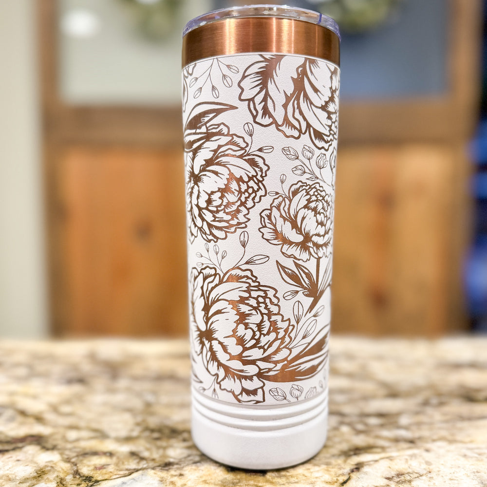 White/Rose Gold Peonies - 22oz Slim Tumbler