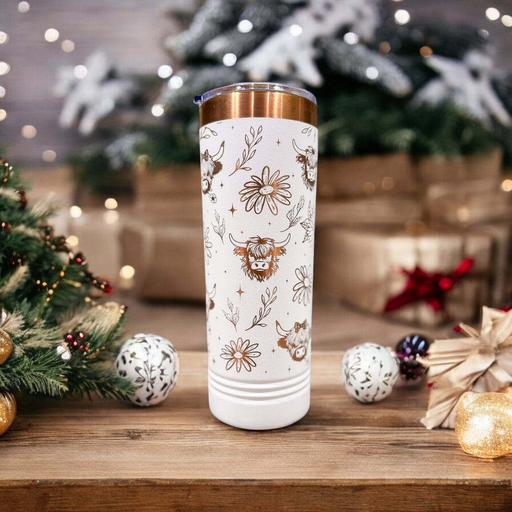 Highland Cow White/Rose Gold 22oz Slim Tumbler