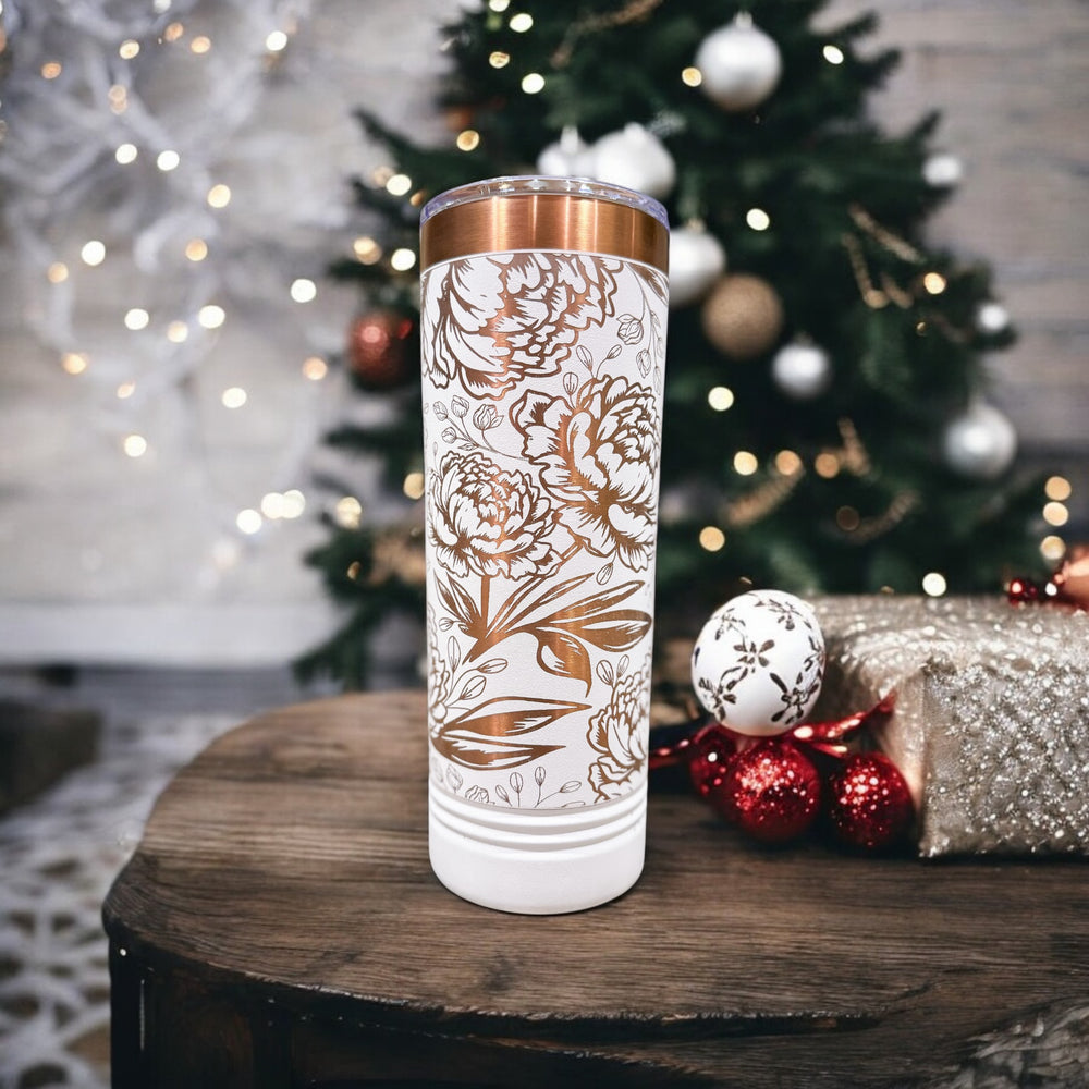 White/Rose Gold Peonies - 22oz Slim Tumbler