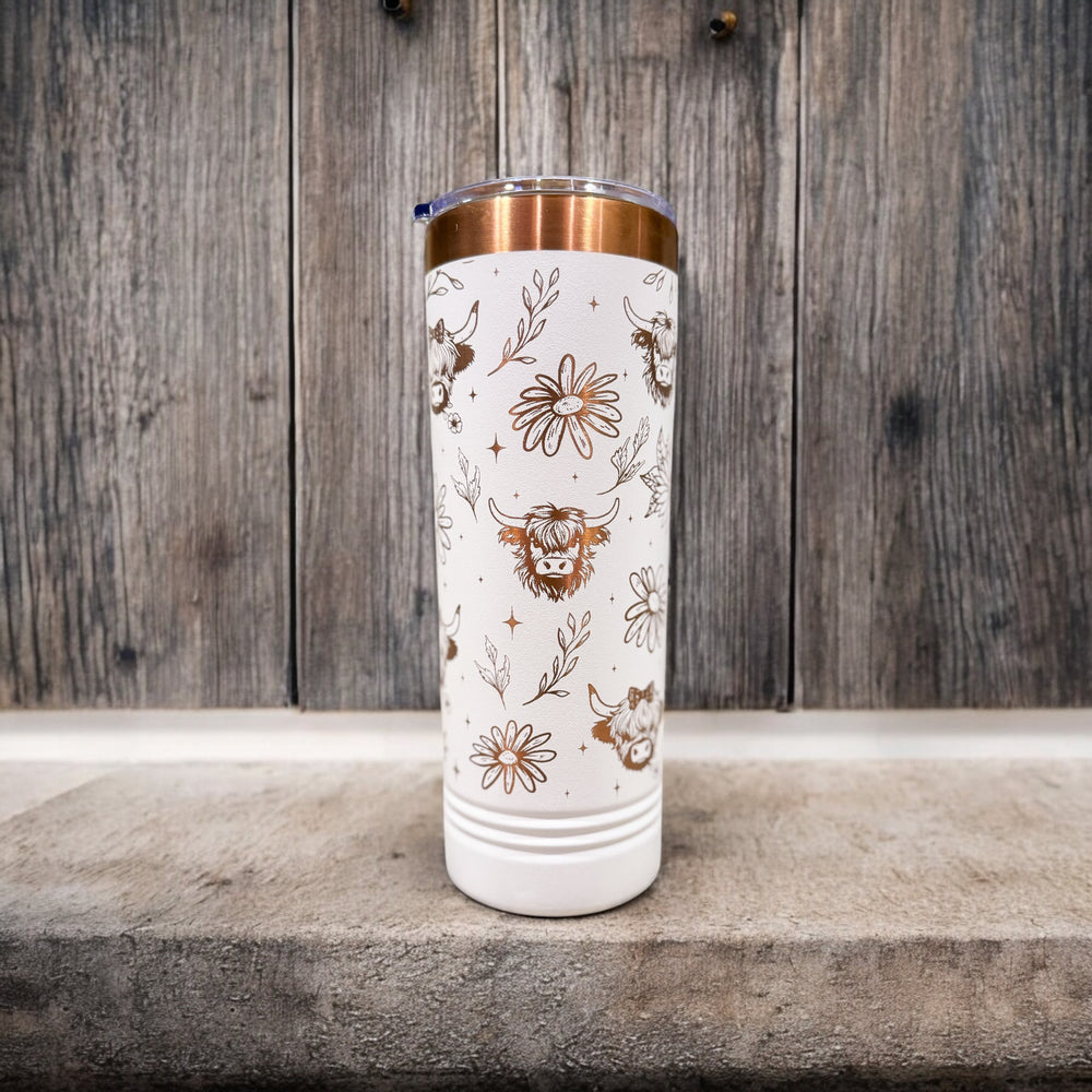 Highland Cow White/Rose Gold 22oz Slim Tumbler