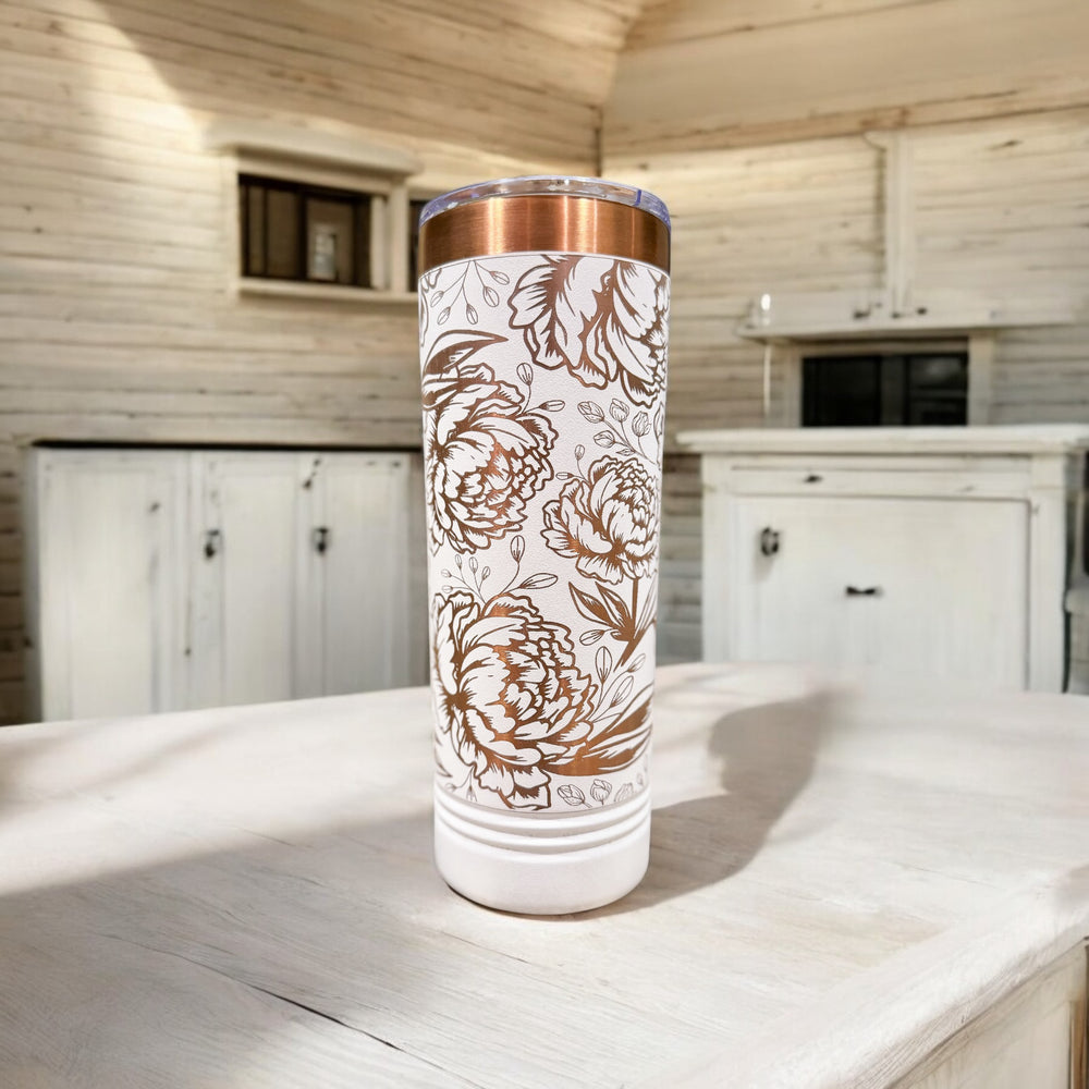 White/Rose Gold Peonies - 22oz Slim Tumbler