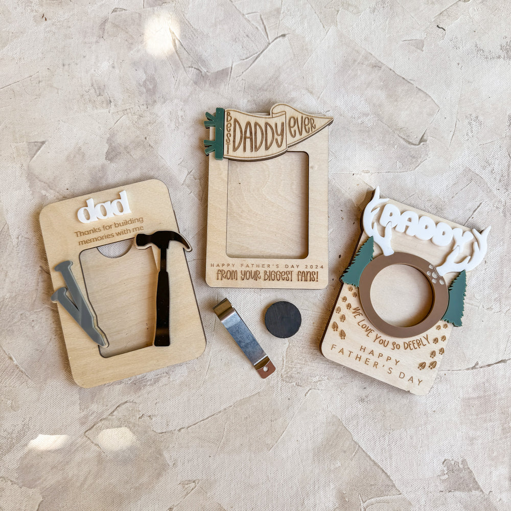 "Love you Deerly" Wooden Mini-Photo Frame with Magnet or Visor Clip