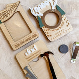 "Building Memories" Wooden Mini-Photo Frame with Magnet or Visor Clip