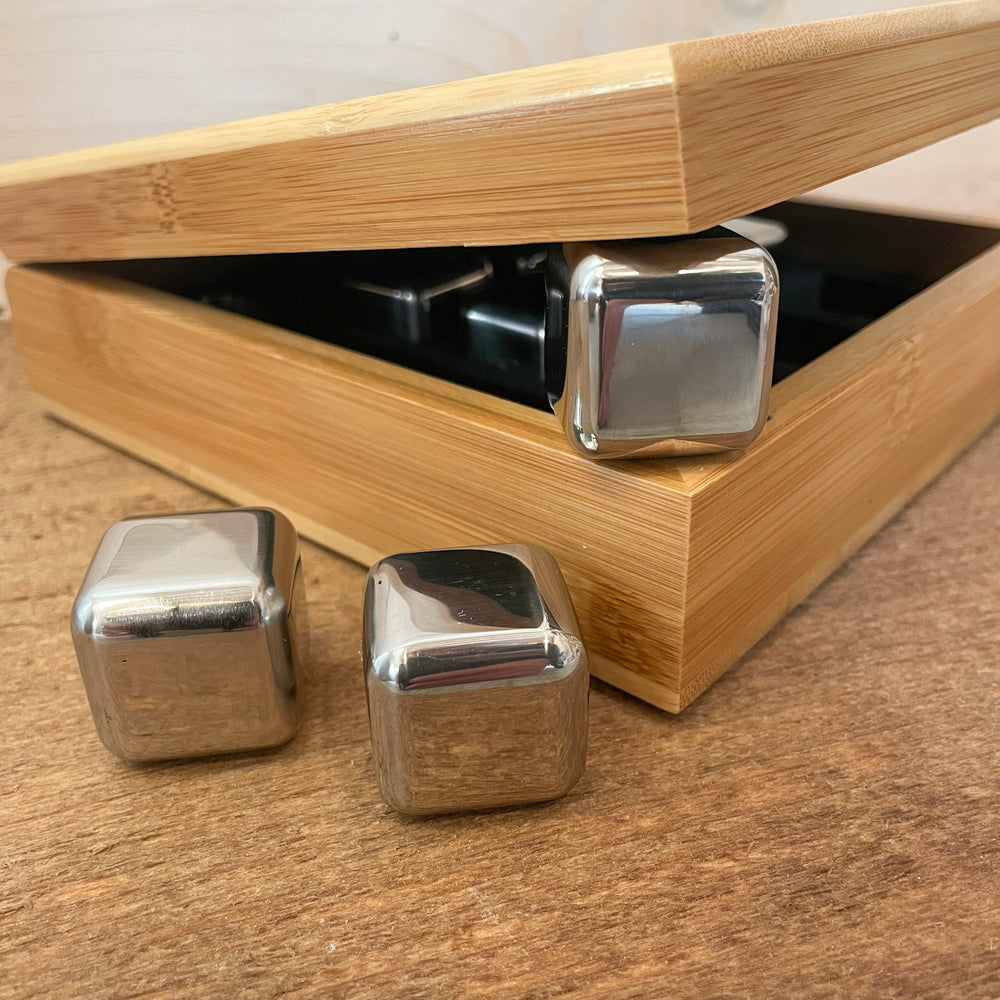 Stainless Steel Whiskey Stone Set in Bamboo Case